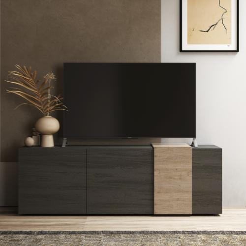 Meuble télé contemporain couleur bois gris et chêne foncé VENEZIA 3