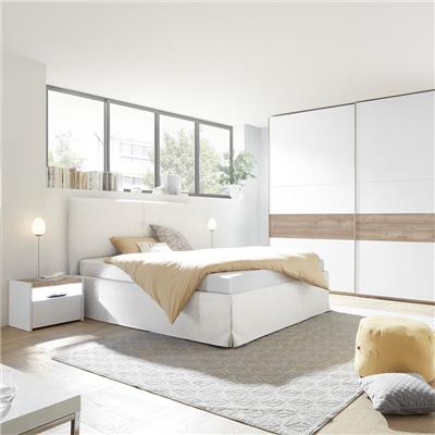 Chambre à coucher adulte blanche et couleur noyer NERINA lit 180 cm