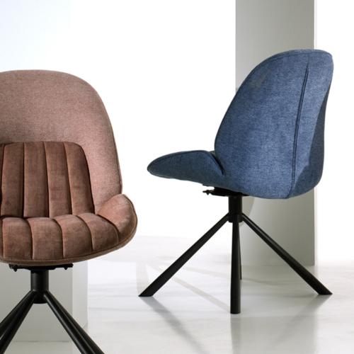 Chaise pivotante moderne en tissu bleu ZOLA (lot de 2)