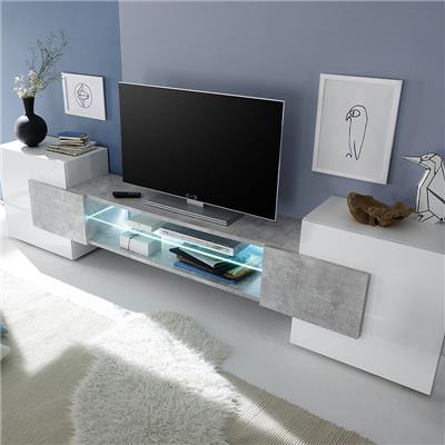 Meuble tv design blanc et effet béton LUXOR 2 Sans éclairage
