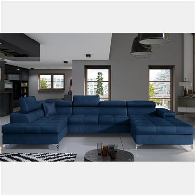 Canapé panoramique convertible en tissu bleu foncé EDNA